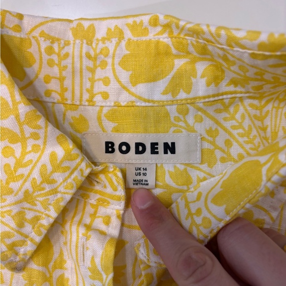 Boden Yellow Floral Button Down Shirt Size 10 Like New!! Linen 🤍 - Picture 3 of 7